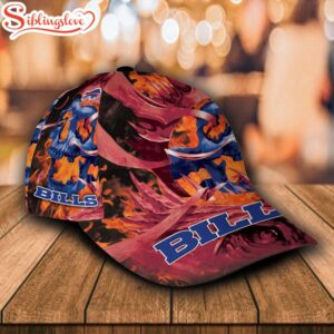 Custom Name NFL Buffalo Bills Fire Skull All Over Print 3D Classic Cap 1