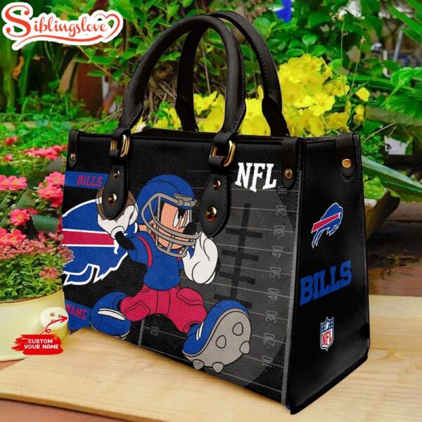 Custom Name NFL Buffalo Bills Mickey Mouse Player Leather Handbag