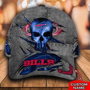 Custom Name NFL Buffalo Bills Skull All Over Print Blue 3D Classic Cap 1