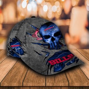 Custom Name NFL Buffalo Bills Skull All Over Print Blue 3D Classic Cap 2