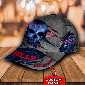 Custom Name NFL Buffalo Bills Skull All Over Print Blue 3D Classic Cap 3