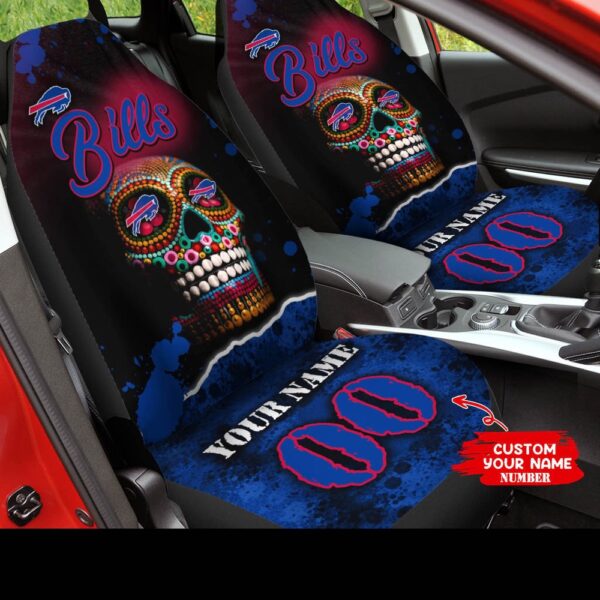 Custom Name NFL Buffalo Bills Skull Car Seat Covers