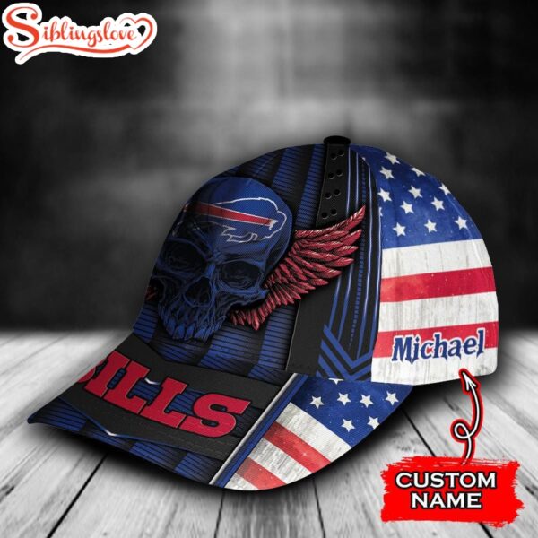 Custom Name NFL Buffalo Bills Skull Wings USA Flag All Over Print 3D Classic Cap