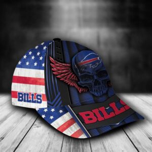 Custom Name NFL Buffalo Bills Skull Wings USA Flag All Over Print 3D Classic Cap 2