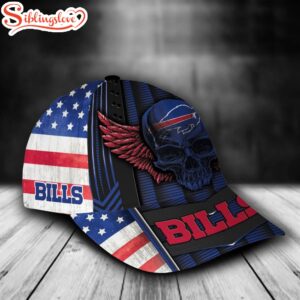 Custom Name NFL Buffalo Bills Skull Wings USA Flag All Over Print 3D Classic Cap 2