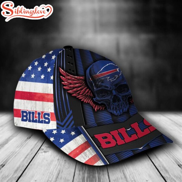 Custom Name NFL Buffalo Bills Skull Wings USA Flag All Over Print 3D Classic Cap