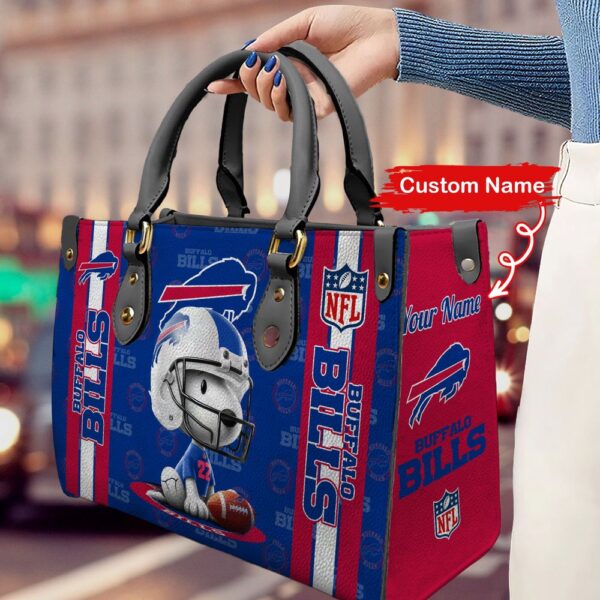 Custom Name NFL Buffalo Bills Snoopy Leather Hand Bag