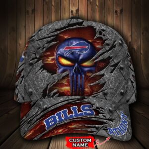 Custom Name NFL Buffalo Bills The Punisher Skull All Over Print 3D Classic Cap 1