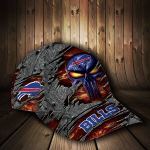 Custom Name NFL Buffalo Bills The Punisher Skull All Over Print 3D Classic Cap 2