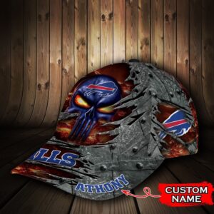 Custom Name NFL Buffalo Bills The Punisher Skull All Over Print 3D Classic Cap 3