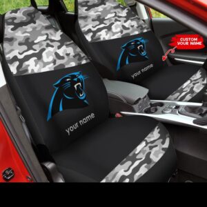 Custom Name NFL Carolina Panthers Camo Car Seat Covers