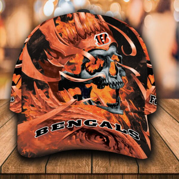 Custom Name NFL Cincinnati Bengals Fire Skull All Over Print – Orange 3D Classic Cap