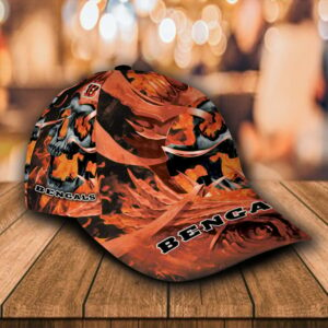 Custom Name NFL Cincinnati Bengals Fire Skull All Over Print Orange 3D Classic Cap 1