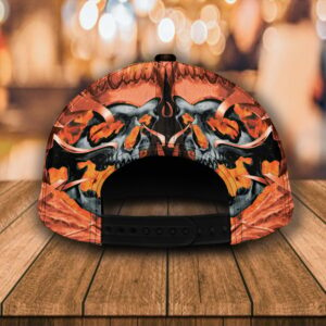 Custom Name NFL Cincinnati Bengals Fire Skull All Over Print Orange 3D Classic Cap 3