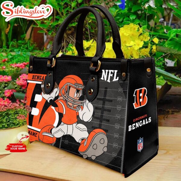 Custom Name NFL Cincinnati Bengals Mickey Mouse Player Leather Handbag