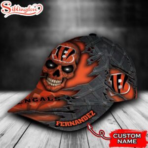 Custom Name NFL Cincinnati Bengals Skull All Over Print 3D Classic Cap 2