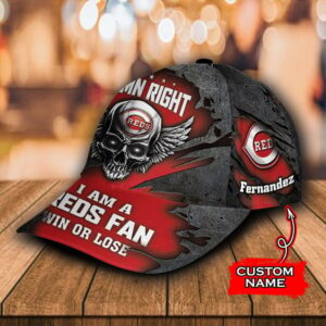 Custom Name NFL Cincinnati Reds Skull Damn Right Text All Over Print 3D Classic Cap 1