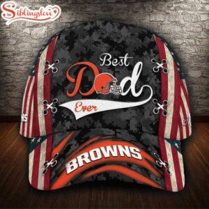 Custom Name NFL Cleveland Browns Best Dad USA Flag All Over Print 3D Classic Cap 0