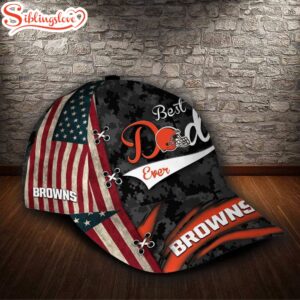 Custom Name NFL Cleveland Browns Best Dad USA Flag All Over Print 3D Classic Cap 1