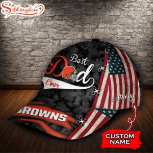 Custom Name NFL Cleveland Browns Best Dad USA Flag All Over Print 3D Classic Cap 2