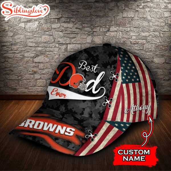 Custom Name NFL Cleveland Browns Best Dad USA Flag All Over Print 3D Classic Cap