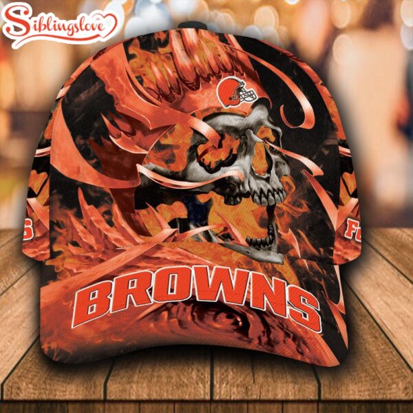 Custom Name NFL Cleveland Browns Flame Skull All Over Print 3D Classic Cap