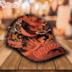 Custom Name NFL Cleveland Browns Flame Skull All Over Print 3D Classic Cap 1