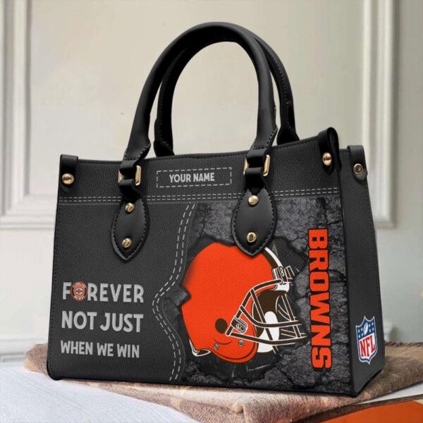 Custom Name NFL Cleveland Browns Forever Not Just When We Win Leather Hand Bag