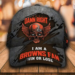 Custom Name NFL Cleveland Browns Luxury Skull Damn Right All Over Print 3D Classic Cap 0