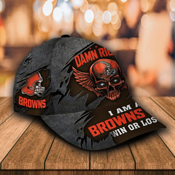 Custom Name NFL Cleveland Browns Luxury Skull Damn Right All Over Print 3D Classic Cap