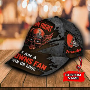 Custom Name NFL Cleveland Browns Luxury Skull Damn Right All Over Print 3D Classic Cap 2