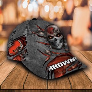 Custom Name NFL Cleveland Browns Skull All Over Print 3D Classic Cap 2