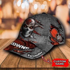 Custom Name NFL Cleveland Browns Skull All Over Print 3D Classic Cap 3