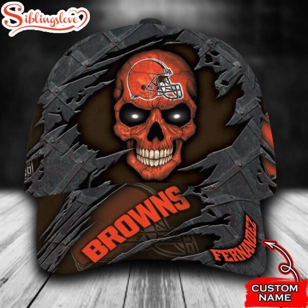 Custom Name NFL Cleveland Browns Skull All Over Print – Orange 3D Classic Cap