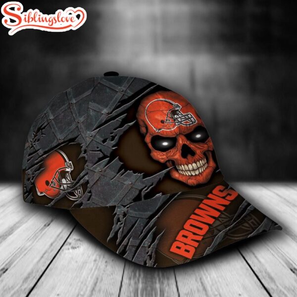 Custom Name NFL Cleveland Browns Skull All Over Print – Orange 3D Classic Cap