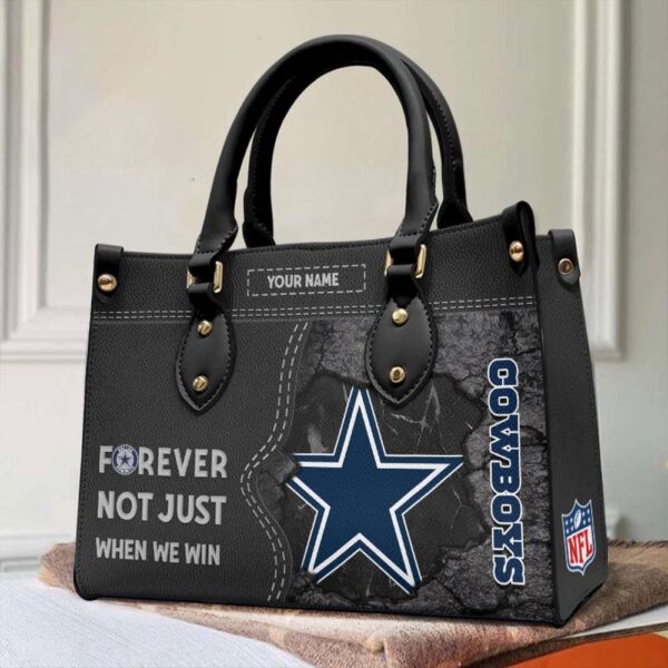 Custom Name NFL Dallas Cowboys Forever Not Just When We Win Leather Hand Bag