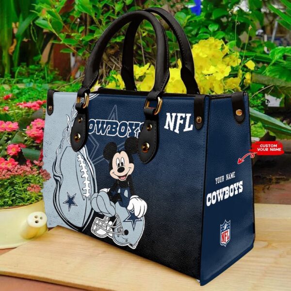 Custom Name NFL Dallas Cowboys Mickey Leather Hand Bag