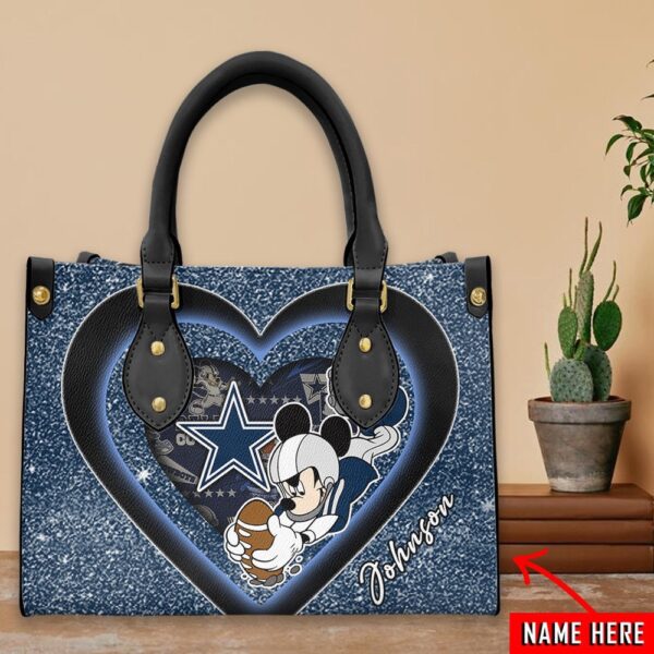 Custom Name NFL Dallas Cowboys Mickey Mouse Cartoon Leather Hand Bag