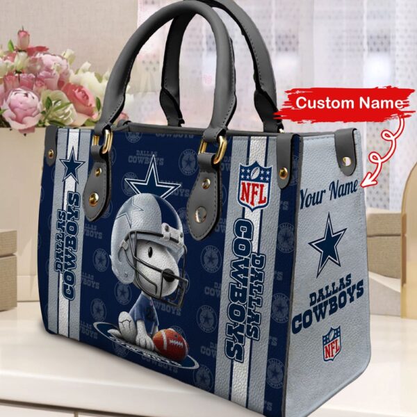 Custom Name NFL Dallas Cowboys Snoopy Leather Hand Bag