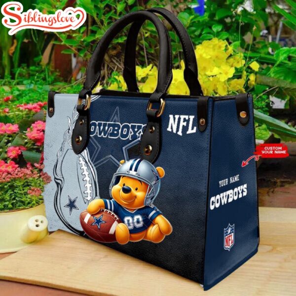 Custom Name NFL Dallas Cowboys Winnie The Pooh Leather Handbag