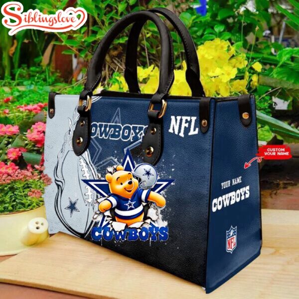 Custom Name NFL Dallas Cowboys Winnie The Pooh Leather Handbag For Women