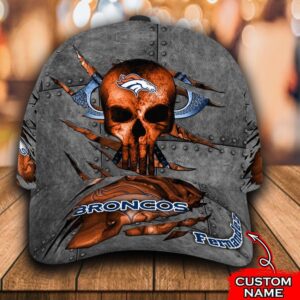 Custom Name NFL Denver Broncos Skull All Over Print 3D Classic Cap 1 1