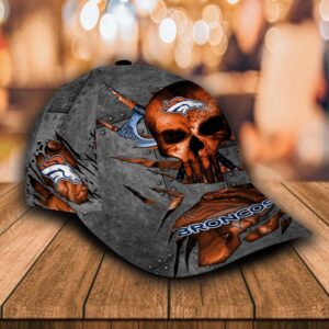 Custom Name NFL Denver Broncos Skull All Over Print 3D Classic Cap 2 1