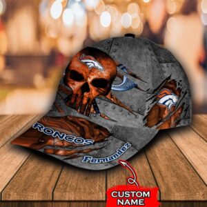 Custom Name NFL Denver Broncos Skull All Over Print 3D Classic Cap 3 1