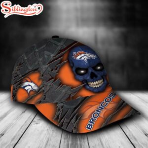 Custom Name NFL Denver Broncos Skull All Over Print Orange 3D Classic Cap 1