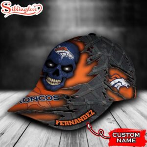 Custom Name NFL Denver Broncos Skull All Over Print Orange 3D Classic Cap 2