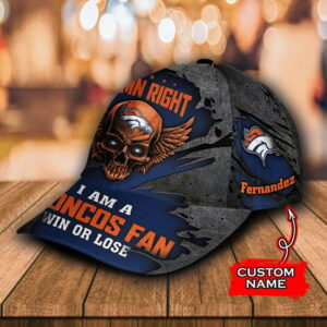 Custom Name NFL Denver Broncos Skull Damn Right Text All Over Print 3D Classic Cap 2