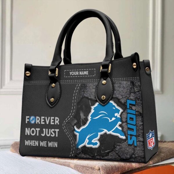 Custom Name NFL Detroit Lions Forever Not Just When We Win Leather Hand Bag