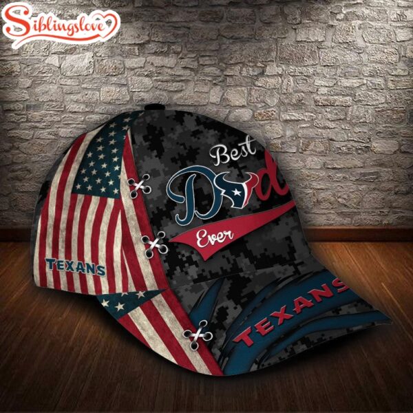 Custom Name NFL Houston Texans Best Dad USA Flag All Over Print 3D Classic Cap