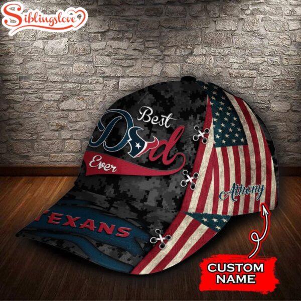 Custom Name NFL Houston Texans Best Dad USA Flag All Over Print 3D Classic Cap